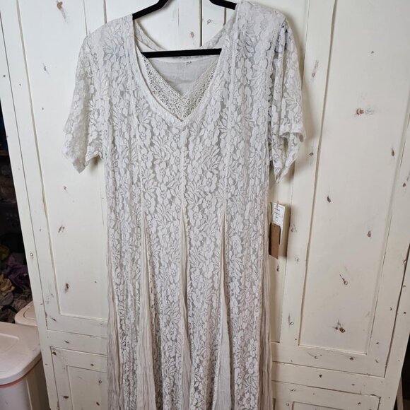 Vintage American Angel 1X White Lace Maxi Dress – Boho Cottagecore - Picture 1 of 10